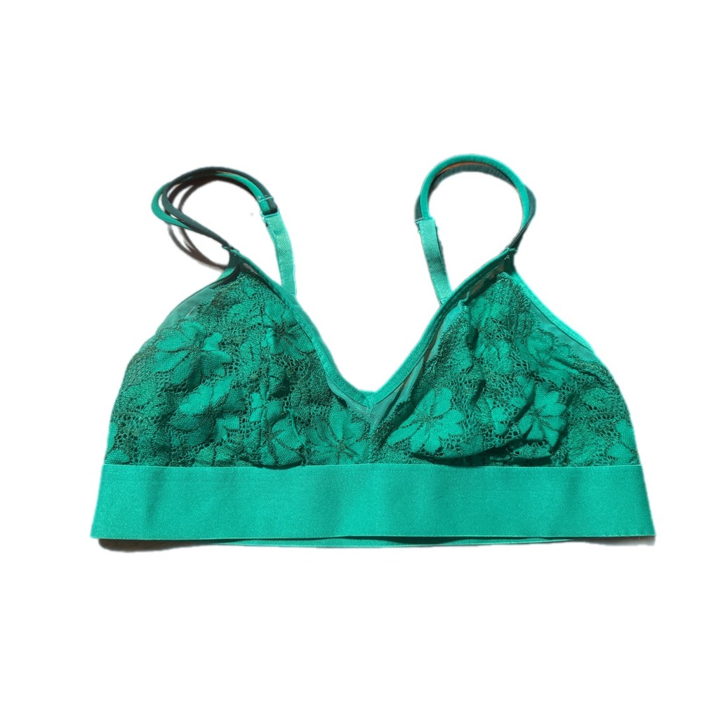 Auden Bralette Women Size S Green Excellent Unlined Floral Lace Mesh V-Neck